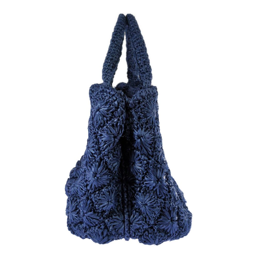 Prada Raffia Crochet Canapa Tote Handbag Triangle Logo Basket Blue Shoulder — view 2