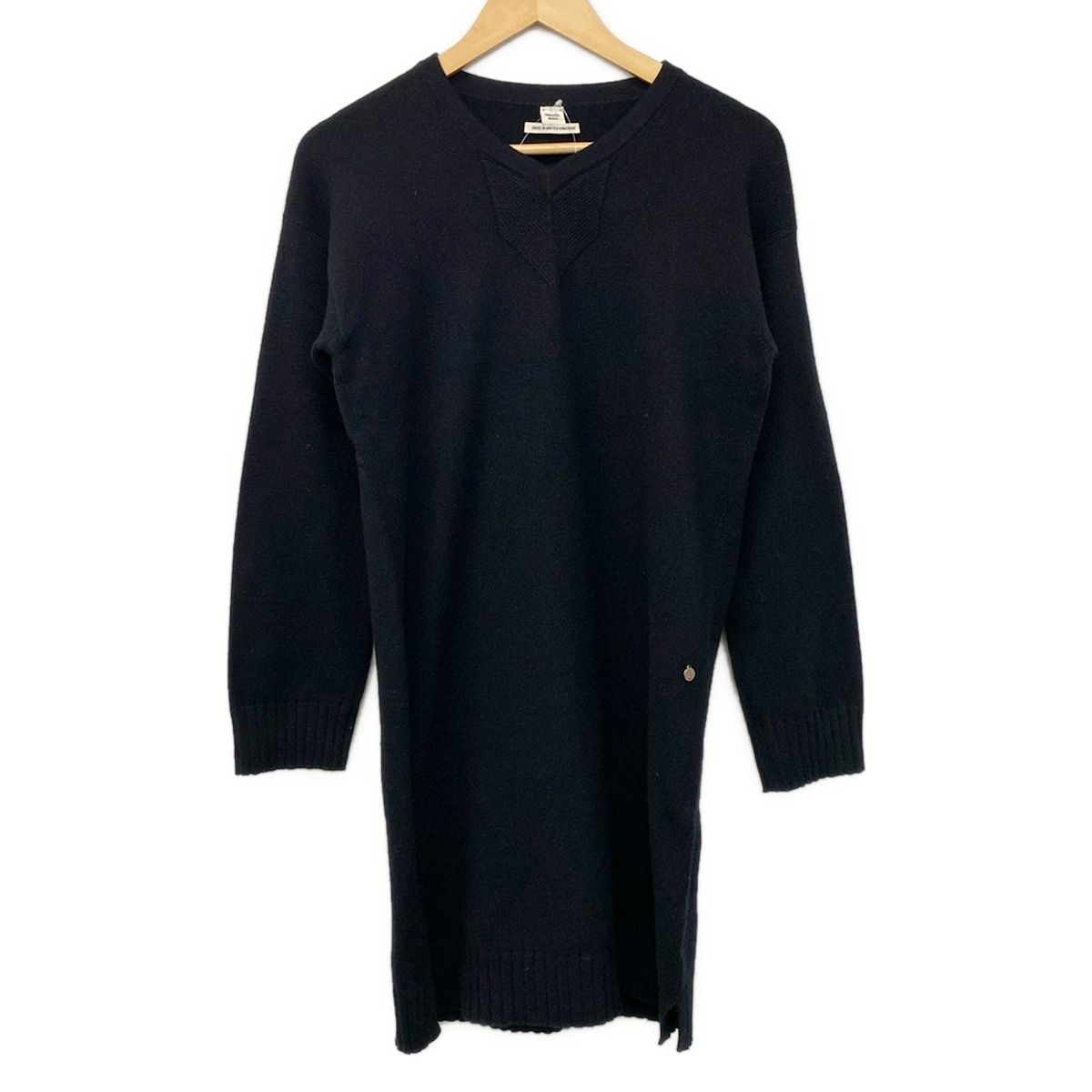 Hermes Dress 38 M Black V-neck Long Sleeve Knee Length Knit