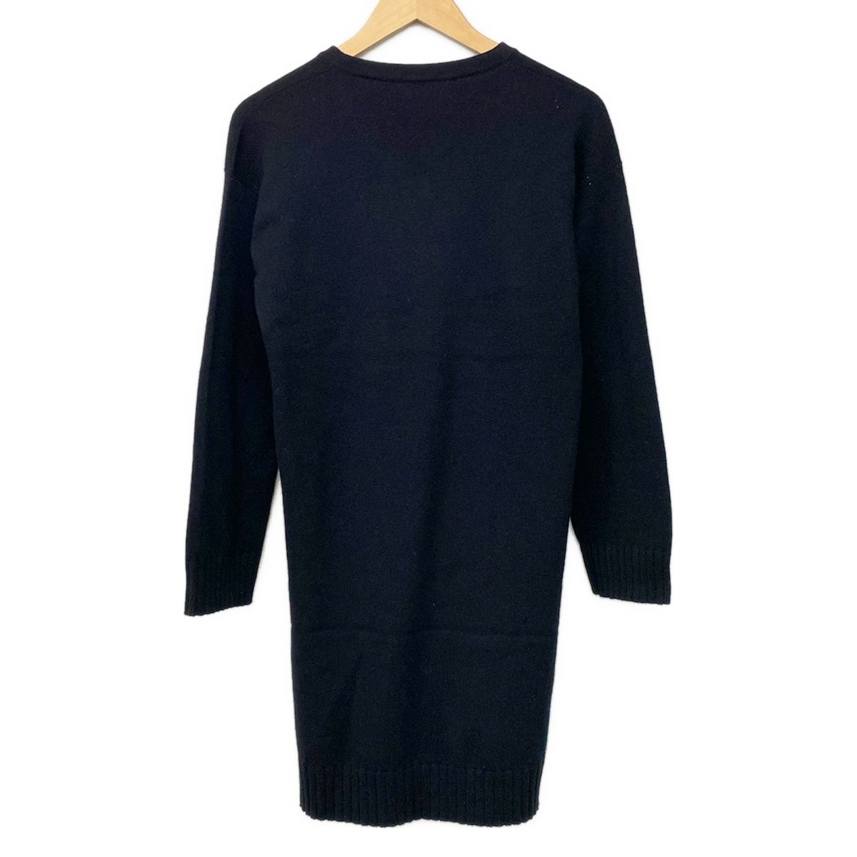 Hermes Dress 38 M Black V-neck Long Sleeve Knee Length Knit — view 2