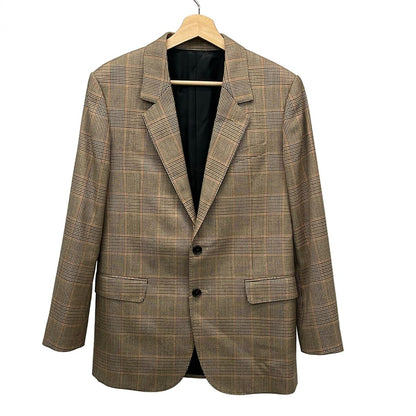 Celine Jacket 34 S Beige Black Multi Glen Check Shoulder Pad Long Sleeve Spring