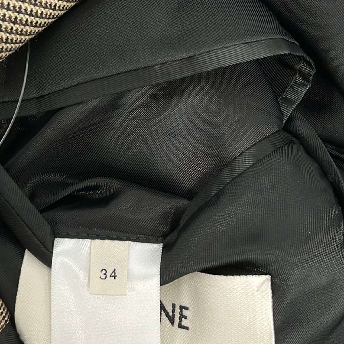 Celine Jacket 34 S Beige Black Multi Glen Check Shoulder Pad Long Sleeve Spring — view 5