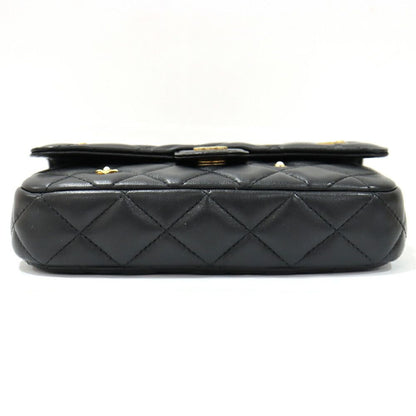 Chanel Phone Case Black Charm Shoulder Bag Chain Wallet Line Stone Gold — view 5