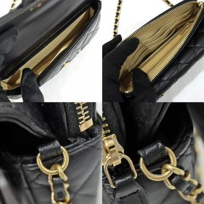 Chanel Phone Case Black Charm Shoulder Bag Chain Wallet Line Stone Gold — view 8