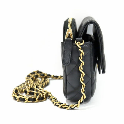 Chanel Phone Case Black Charm Shoulder Bag Chain Wallet Line Stone Gold — view 4
