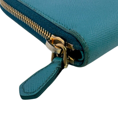 Prada Zip Around Saffiano Leather Wallet Blue — view 3