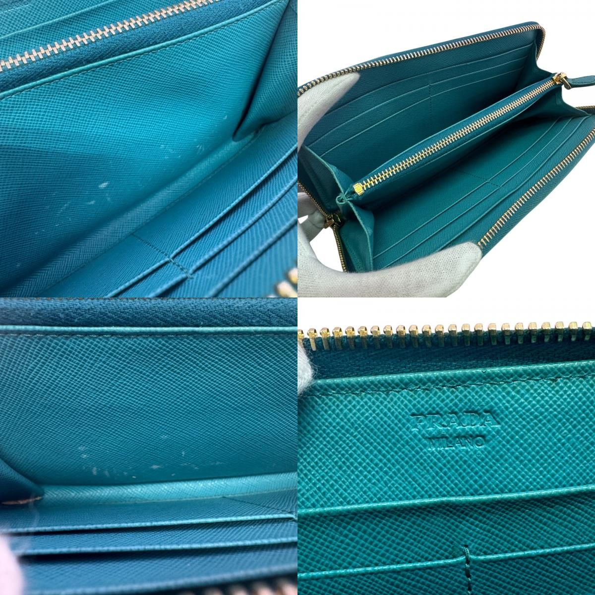 Prada Zip Around Saffiano Leather Wallet Blue — view 7