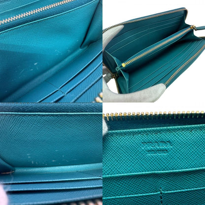 Prada Zip Around Saffiano Leather Wallet Blue — view 7