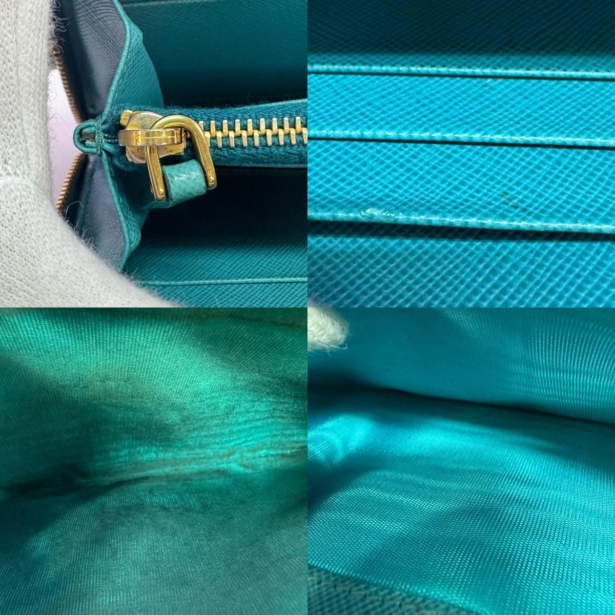 Prada Zip Around Saffiano Leather Wallet Blue — view 8