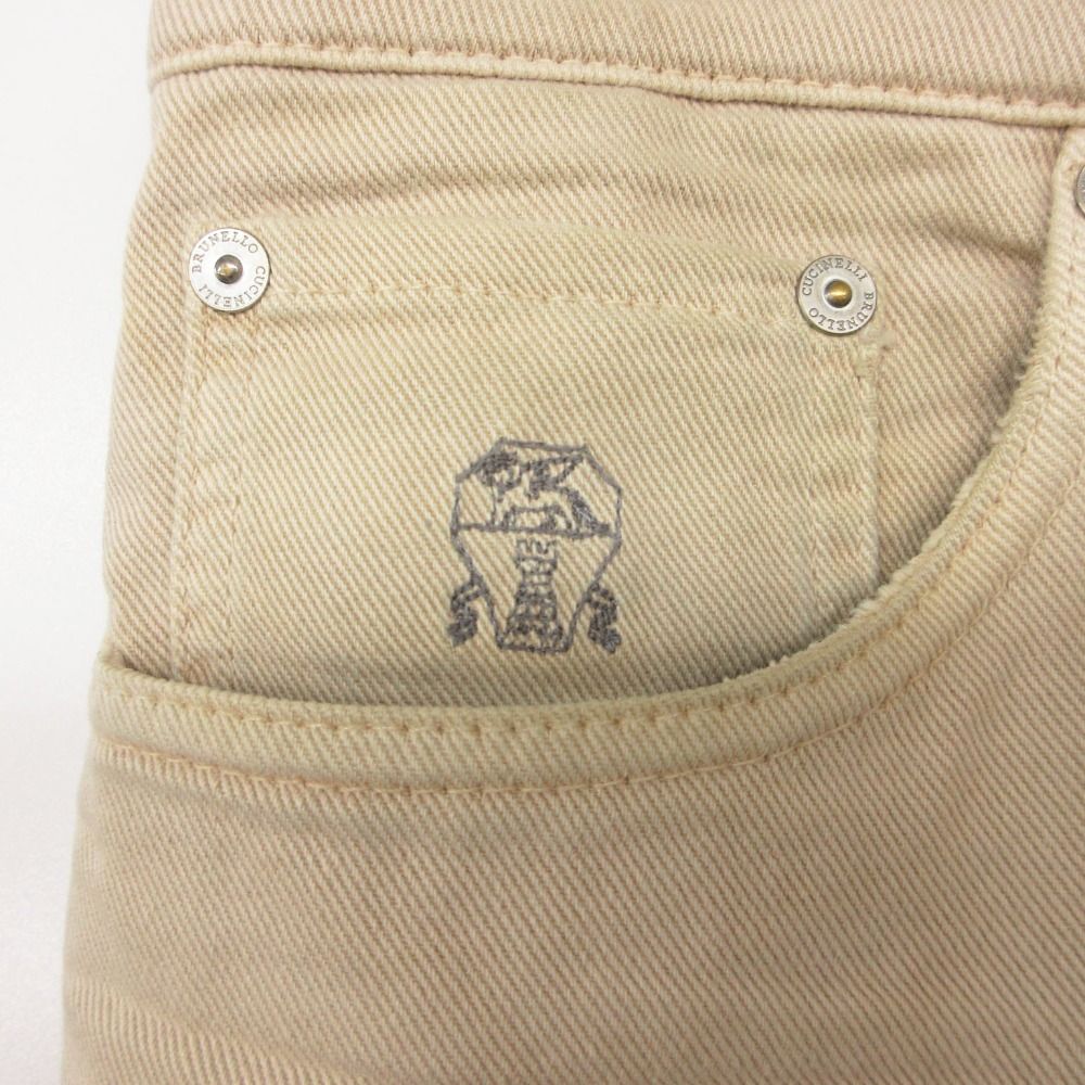 Brunello Cucinelli Pants Logo Pocket Traditional Fit Denim Jeans Light Beige — view 6