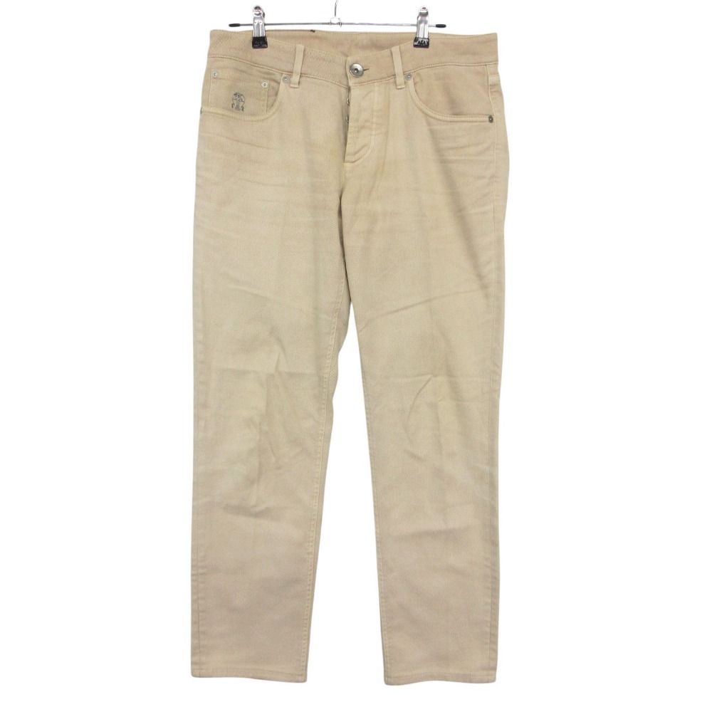 Brunello Cucinelli Pants Logo Pocket Traditional Fit Denim Jeans Light Beige