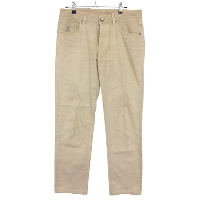 Brunello Cucinelli Pants Logo Pocket Traditional Fit Denim Jeans Light Beige