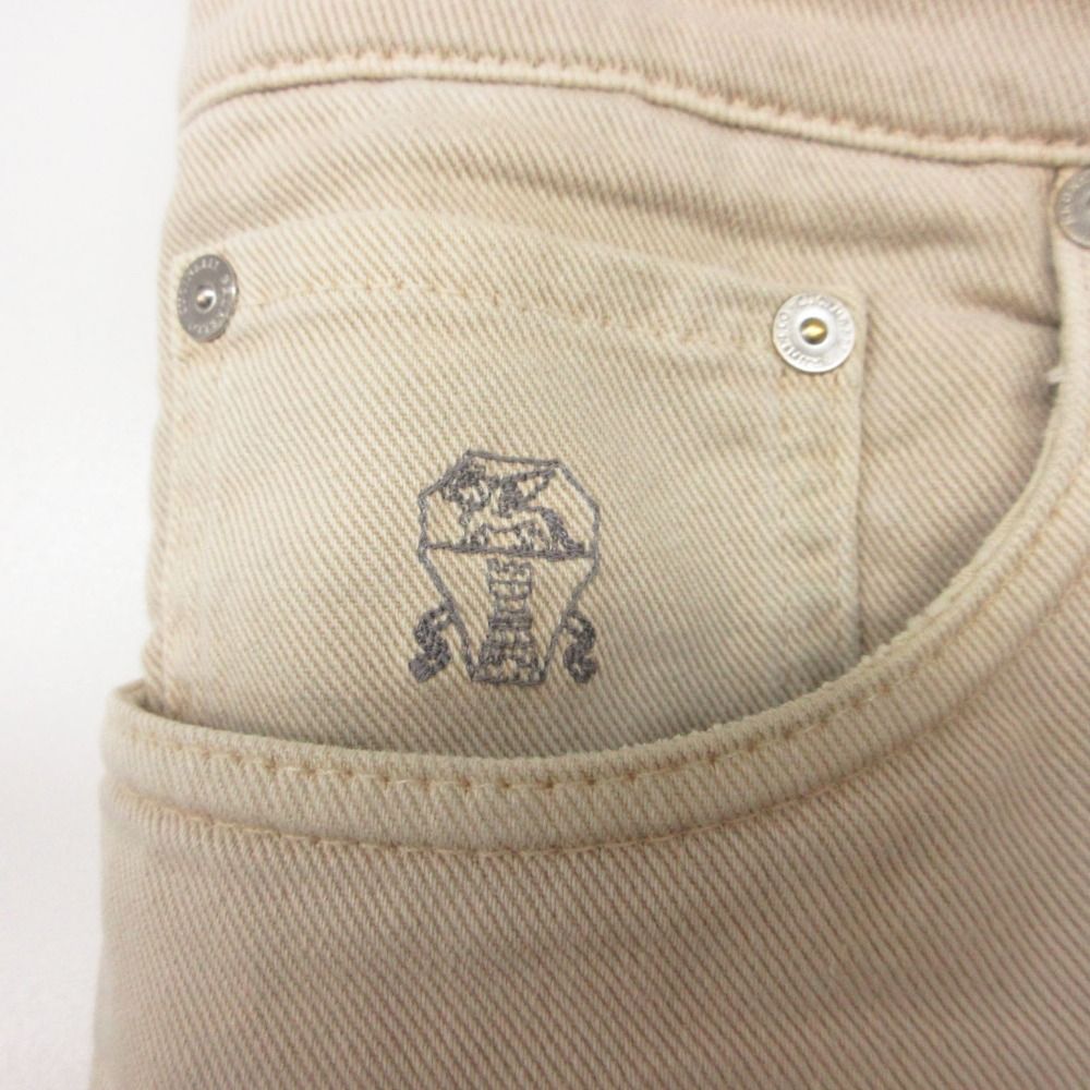 Brunello Cucinelli Pants Logo Pocket Traditional Fit Denim Jeans Light Beige — view 6