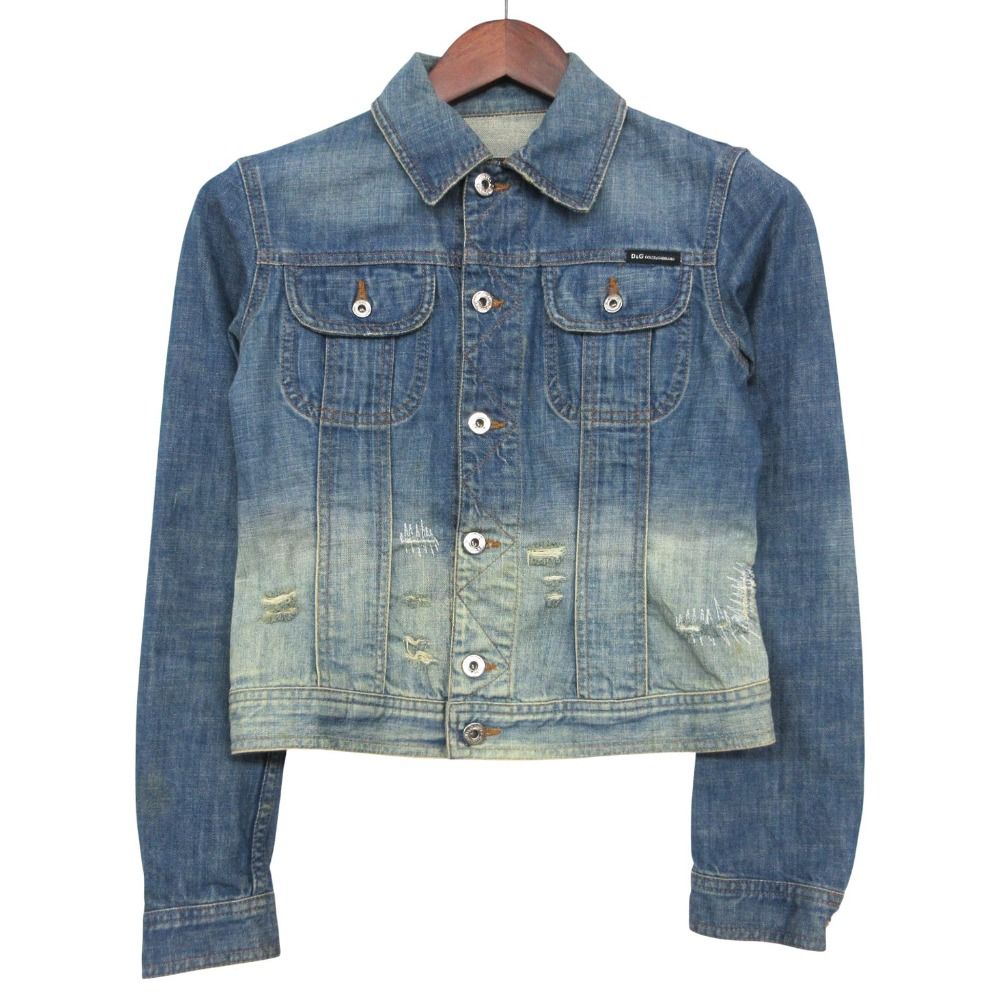 Dolce & Gabbana D&G Jacket Denim Distressed Gradient Short Length Cropped