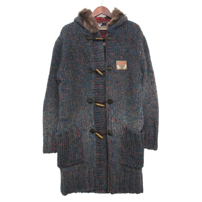 Dolce & Gabbana D&G Duffle Coat Sheep Fur Hooded Mohair Blend Knit Plaid Lining