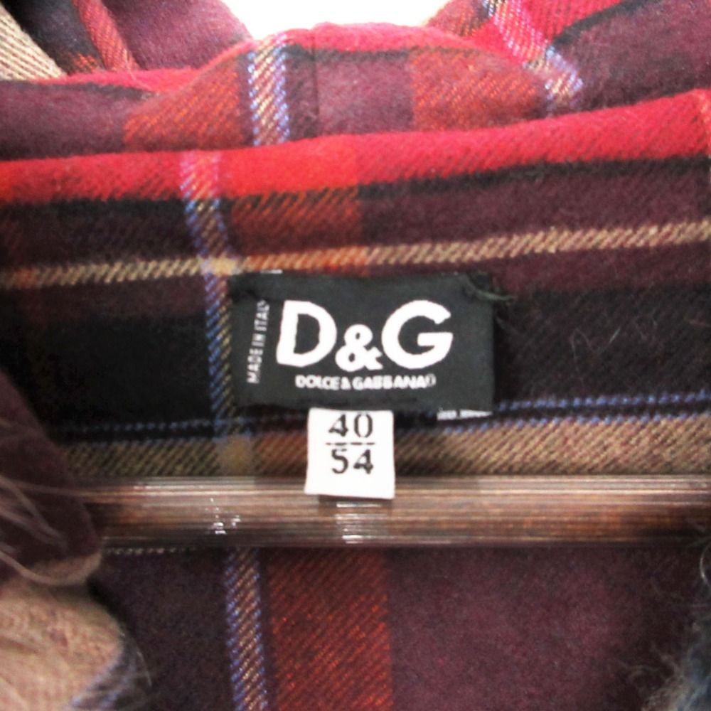 Dolce & Gabbana D&G Duffle Coat Sheep Fur Hooded Mohair Blend Knit Plaid Lining — view 3
