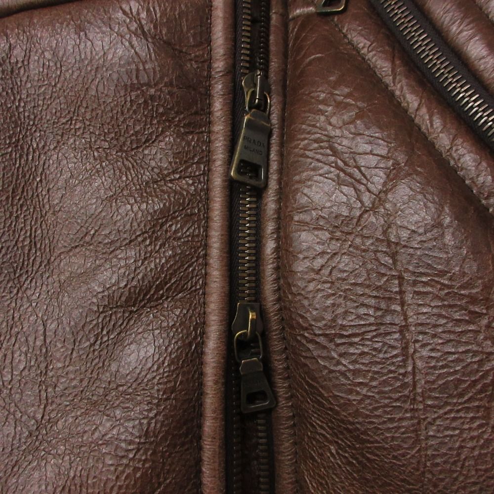 Prada Jacket Sheep Fur Leather Zip Up Brown — view 9