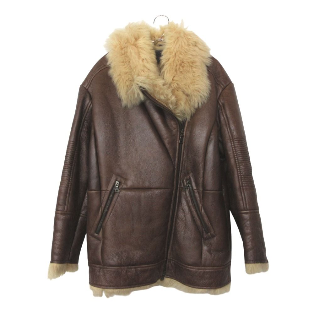Prada Jacket Sheep Fur Leather Zip Up Brown