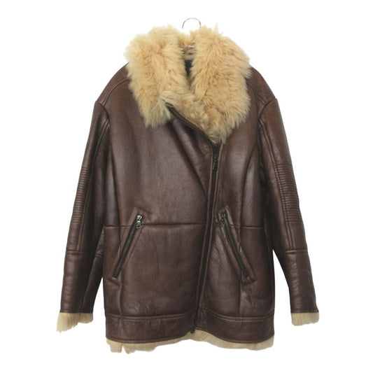 Prada Jacket Sheep Fur Leather Zip Up Brown