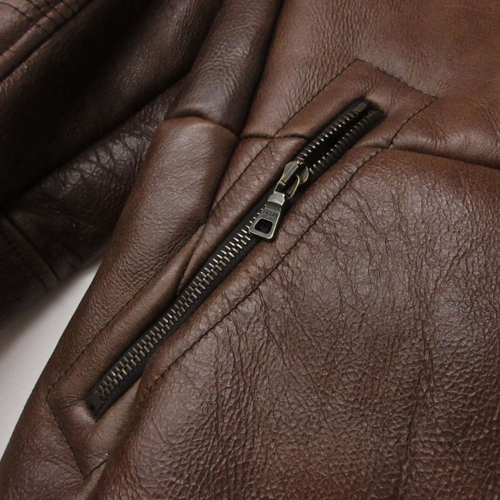 Prada Jacket Sheep Fur Leather Zip Up Brown — view 7