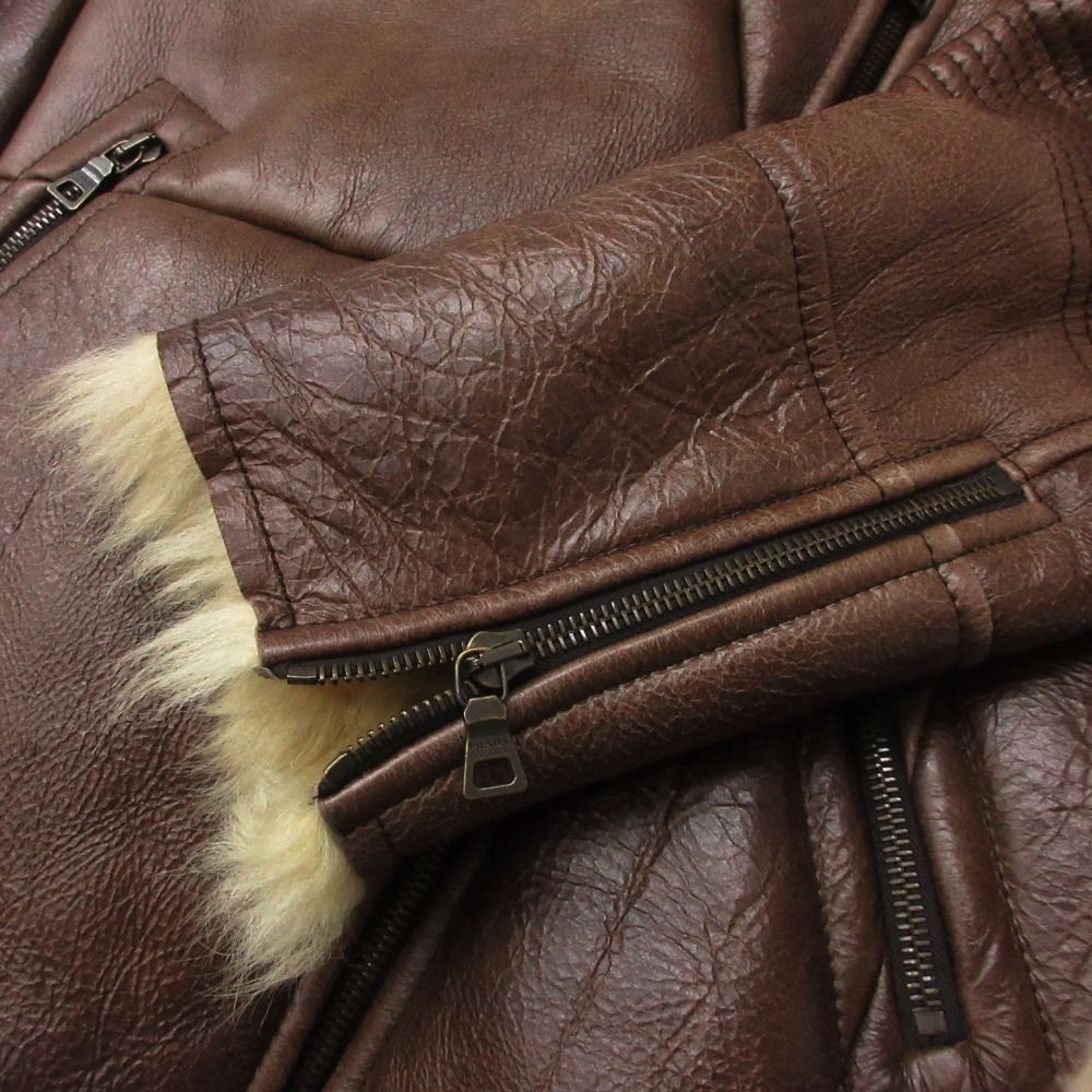Prada Jacket Sheep Fur Leather Zip Up Brown — view 6