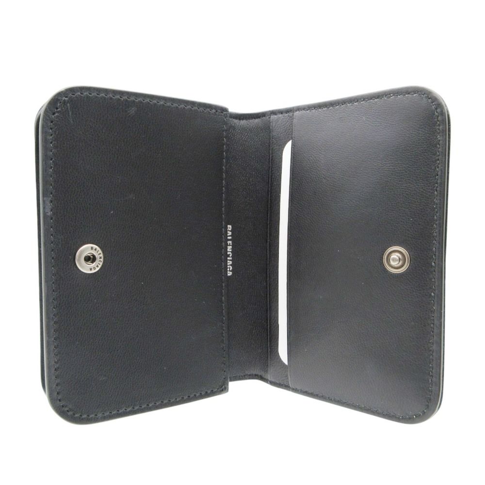 Balenciaga Card Case BB Logo Emblem Leather Bifold Holder Black — view 6