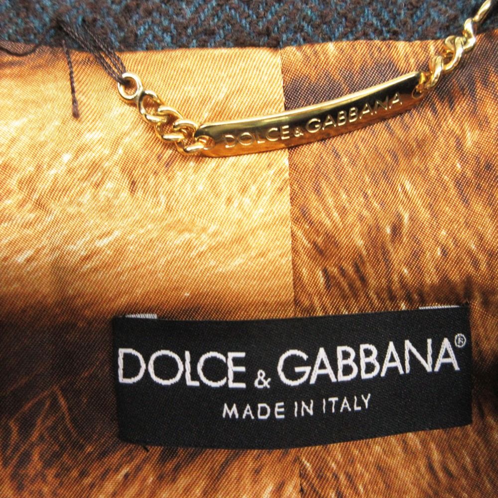 Dolce & Gabbana Tailored Jacket Blue Leather Taiga Pattern Lining Tweed — view 3