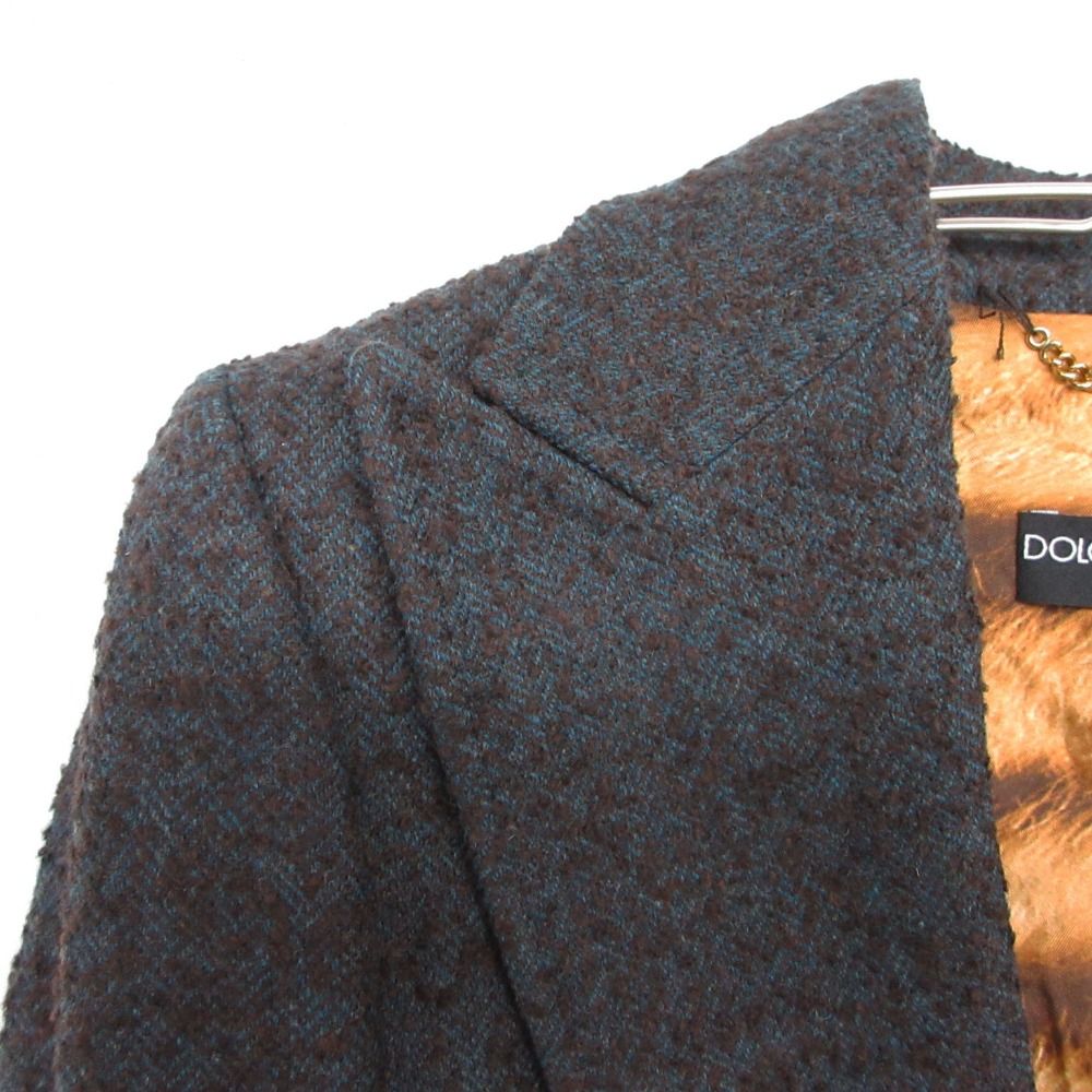 Dolce & Gabbana Tailored Jacket Blue Leather Taiga Pattern Lining Tweed — view 6