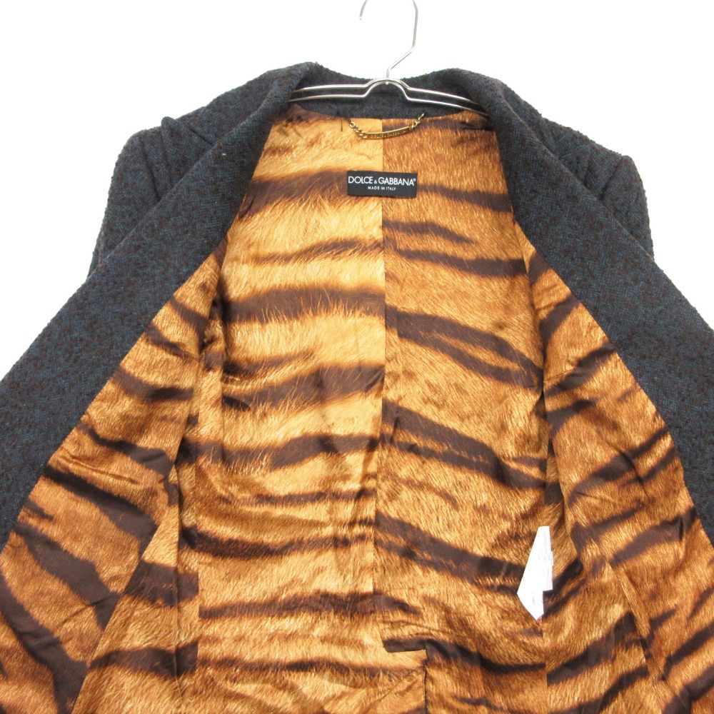 Dolce & Gabbana Tailored Jacket Blue Leather Taiga Pattern Lining Tweed — view 4
