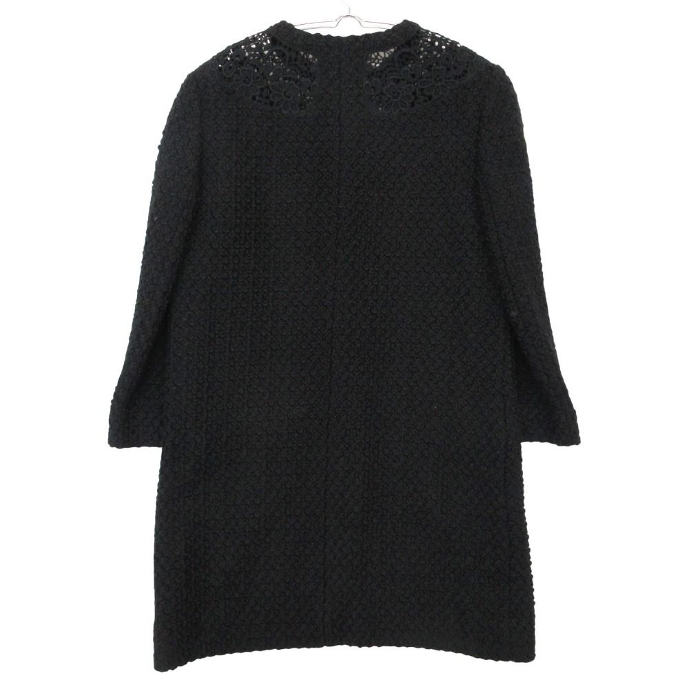 Dolce & Gabbana Coat Lace Decoration Snap Button Wool Blend Black — view 2
