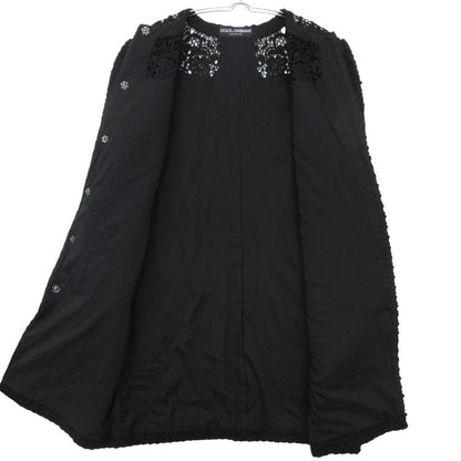 Dolce & Gabbana Coat Lace Decoration Snap Button Wool Blend Black — view 5