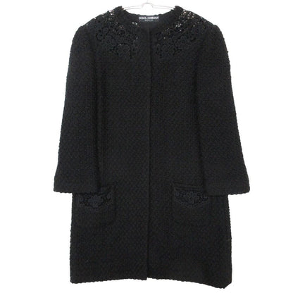Dolce & Gabbana Coat Lace Decoration Snap Button Wool Blend Black