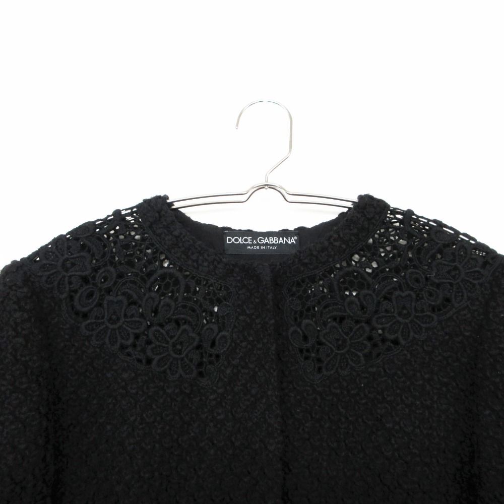 Dolce & Gabbana Coat Lace Decoration Snap Button Wool Blend Black — view 3