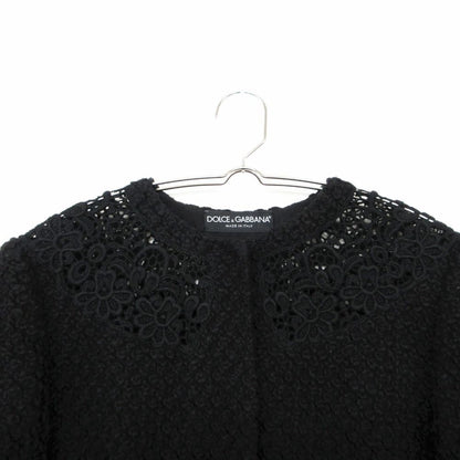 Dolce & Gabbana Coat Lace Decoration Snap Button Wool Blend Black — view 3
