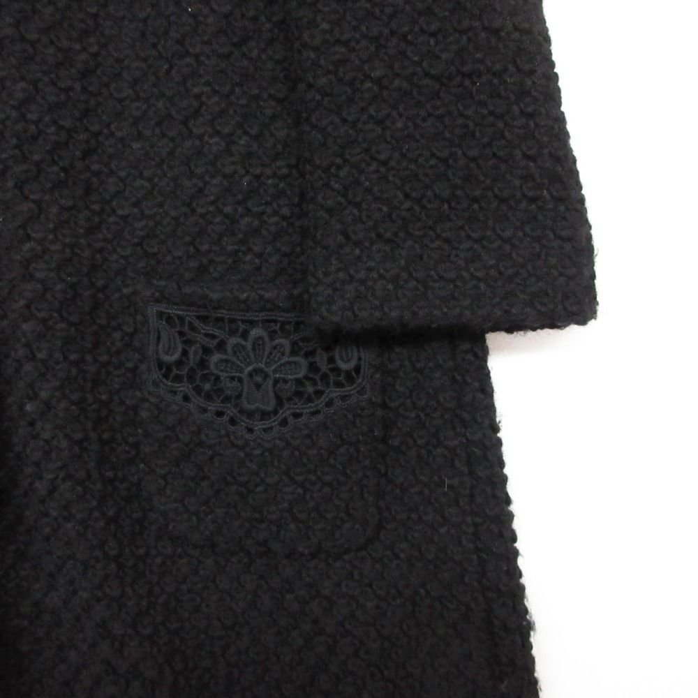 Dolce & Gabbana Coat Lace Decoration Snap Button Wool Blend Black — view 4