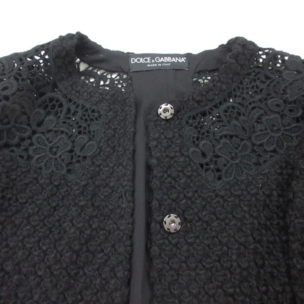 Dolce & Gabbana Coat Lace Decoration Snap Button Wool Blend Black — view 9