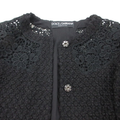 Dolce & Gabbana Coat Lace Decoration Snap Button Wool Blend Black — view 9