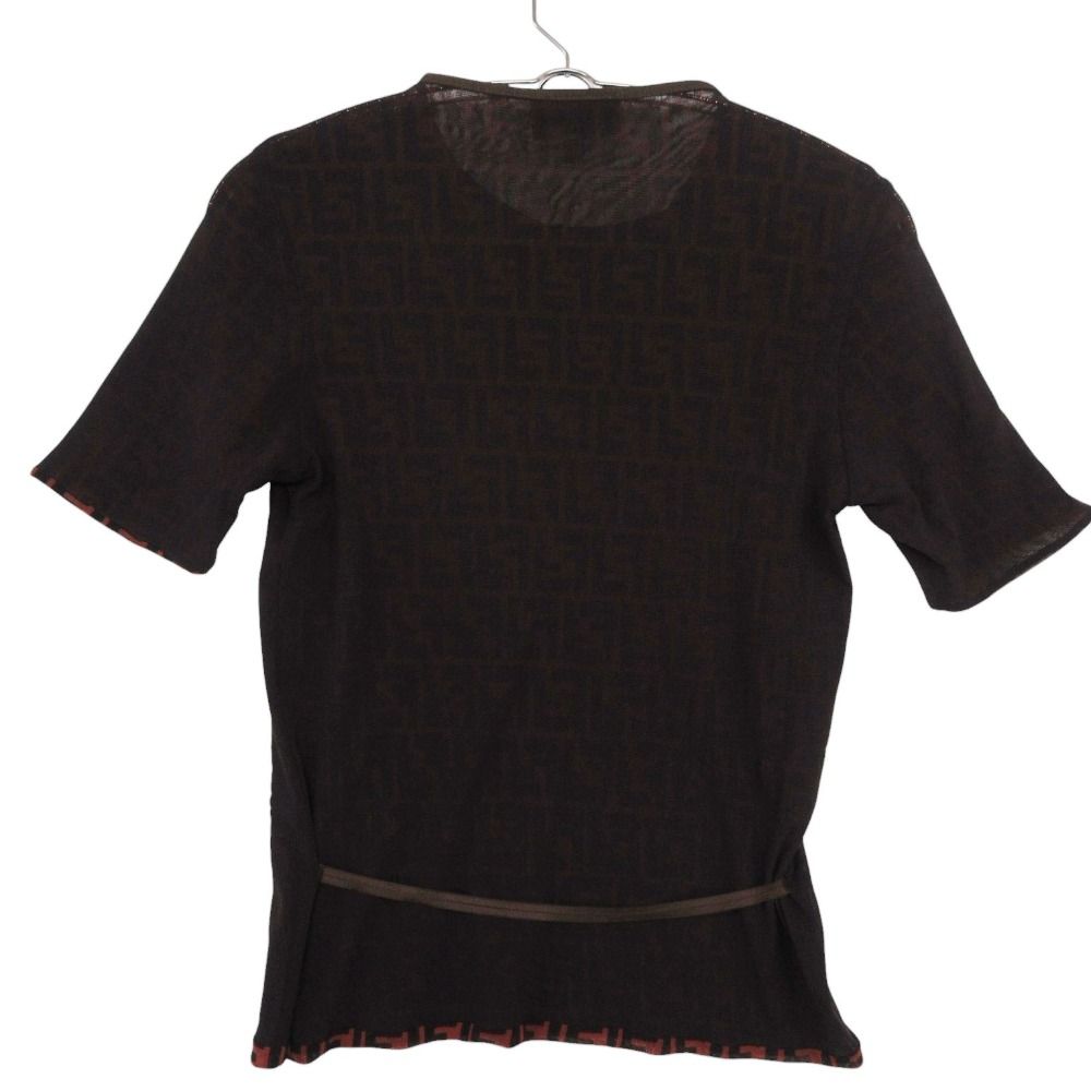 Fendi Short Sleeve T-Shirt Zucca Pattern Top Power Net Tag Cut Stretch Red Brown — view 2