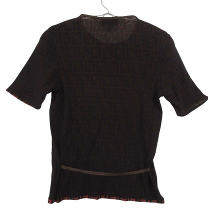 Fendi Short Sleeve T-Shirt Zucca Pattern Top Power Net Tag Cut Stretch Red Brown — view 2