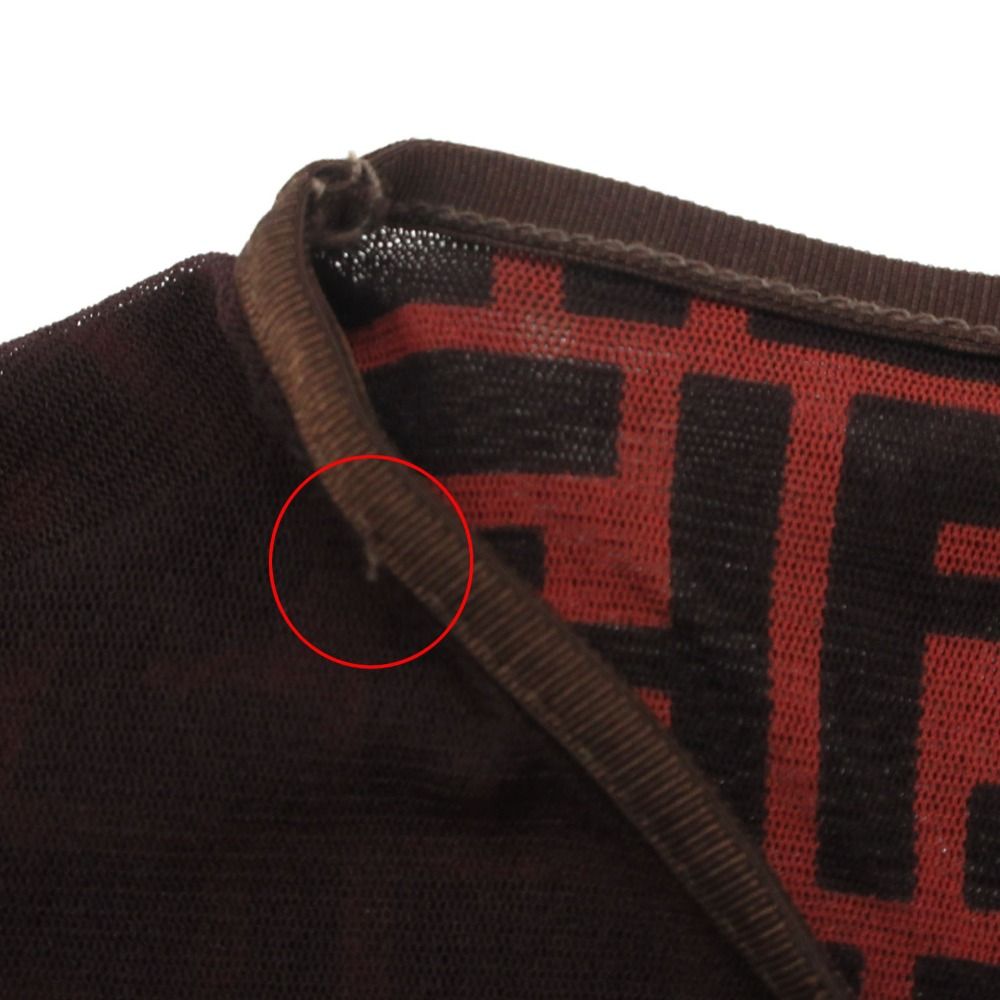 Fendi Short Sleeve T-Shirt Zucca Pattern Top Power Net Tag Cut Stretch Red Brown — view 4