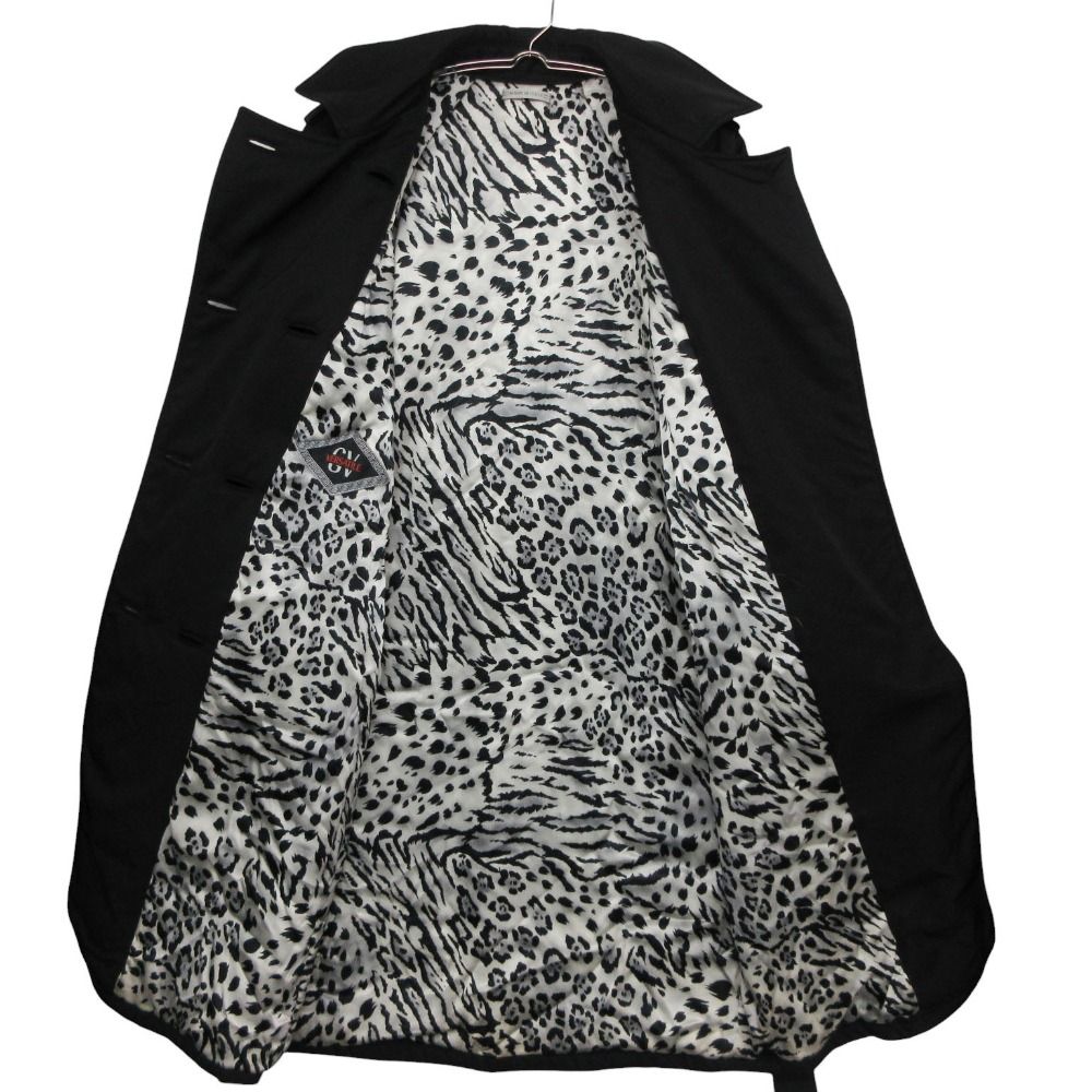 Versace Trench Coat Animal Pattern Lining Nylon Double Breasted Epaulette Black — view 6