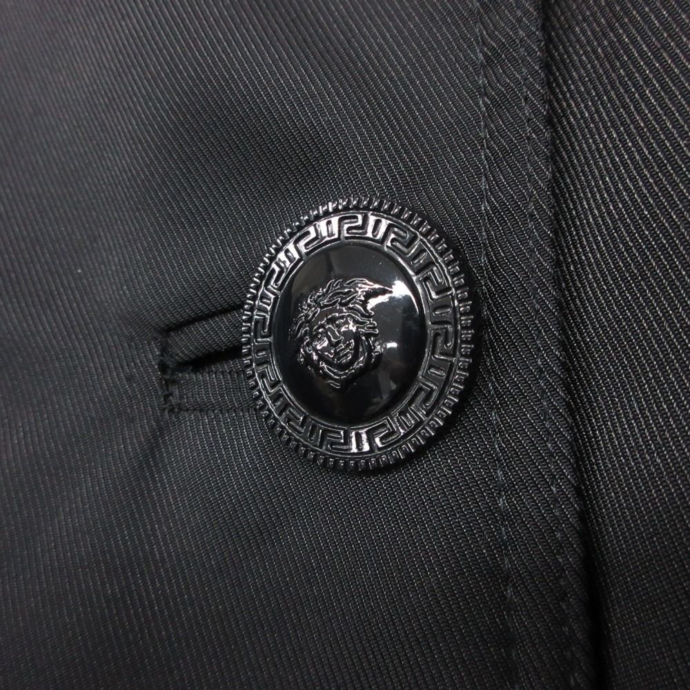 Versace Trench Coat Animal Pattern Lining Nylon Double Breasted Epaulette Black — view 5