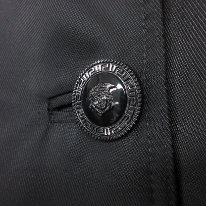 Versace Trench Coat Animal Pattern Lining Nylon Double Breasted Epaulette Black — view 5