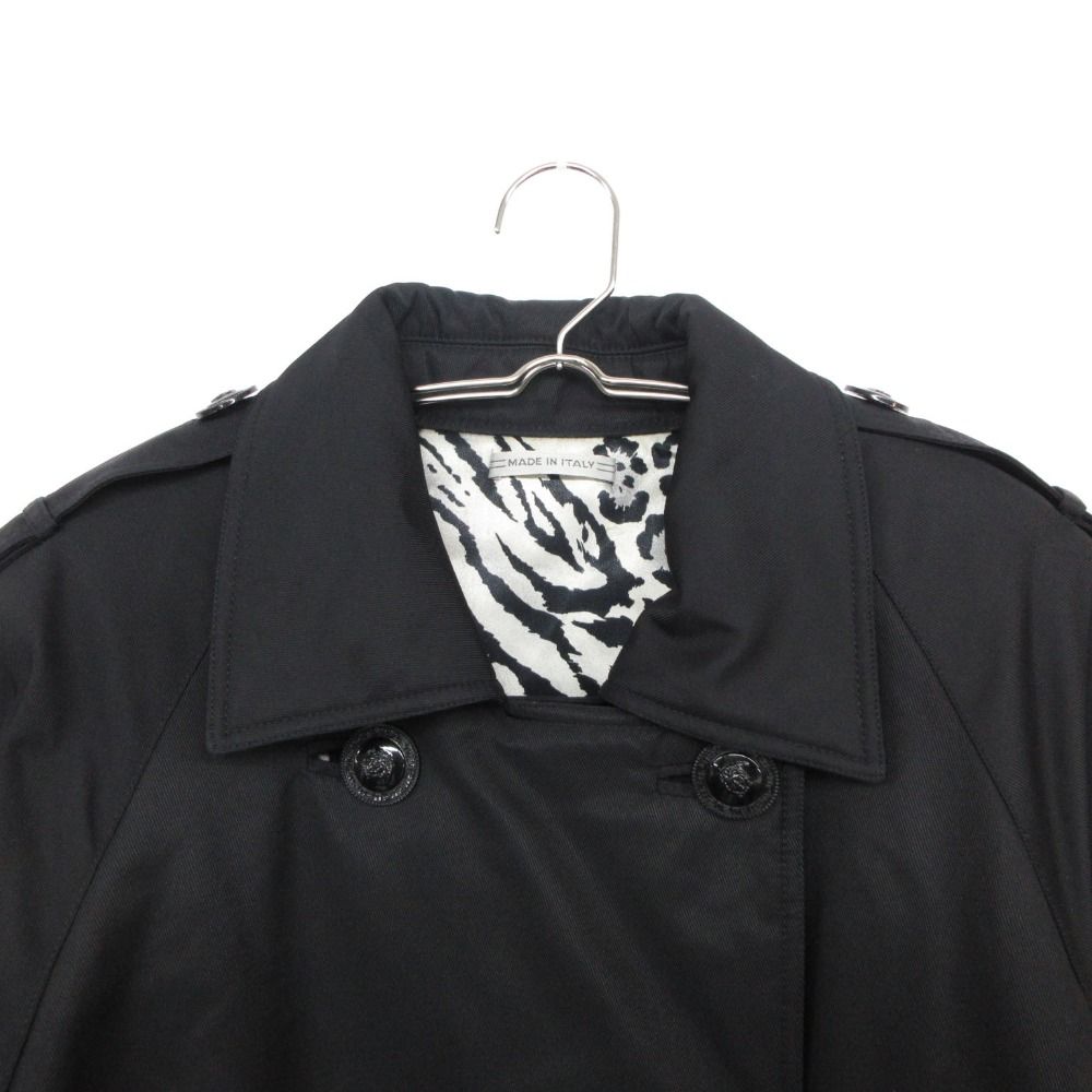Versace Trench Coat Animal Pattern Lining Nylon Double Breasted Epaulette Black — view 3