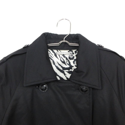 Versace Trench Coat Animal Pattern Lining Nylon Double Breasted Epaulette Black — view 3