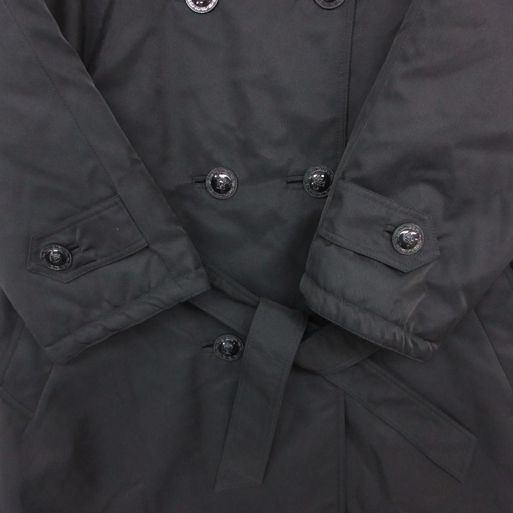 Versace Trench Coat Animal Pattern Lining Nylon Double Breasted Epaulette Black — view 4
