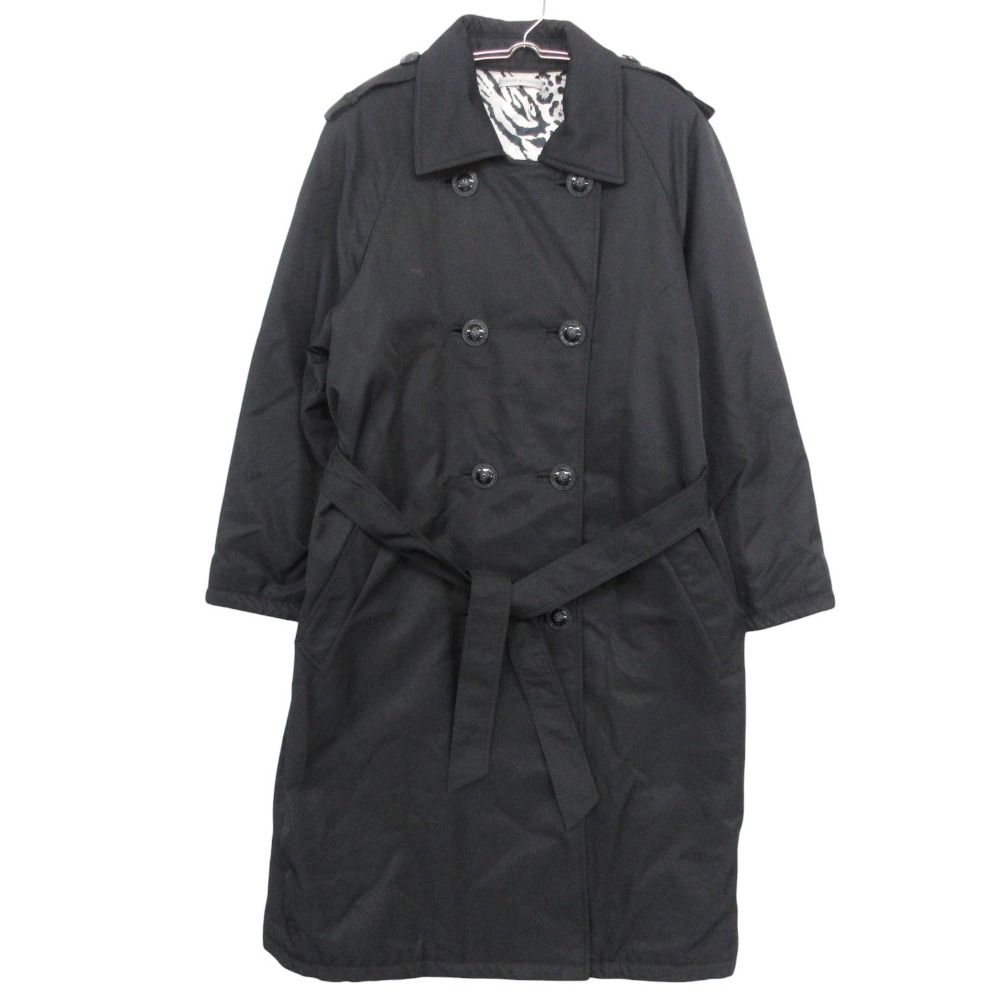 Versace Trench Coat Animal Pattern Lining Nylon Double Breasted Epaulette Black