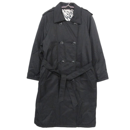 Versace Trench Coat Animal Pattern Lining Nylon Double Breasted Epaulette Black