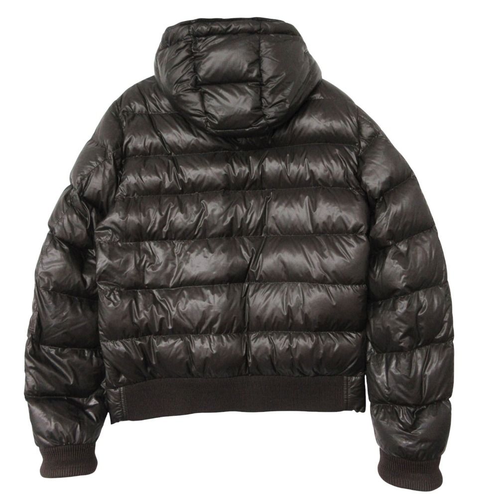 Moncler Down Jacket Marque with Hood Zip Up Ribbed Hem Brown — view 2