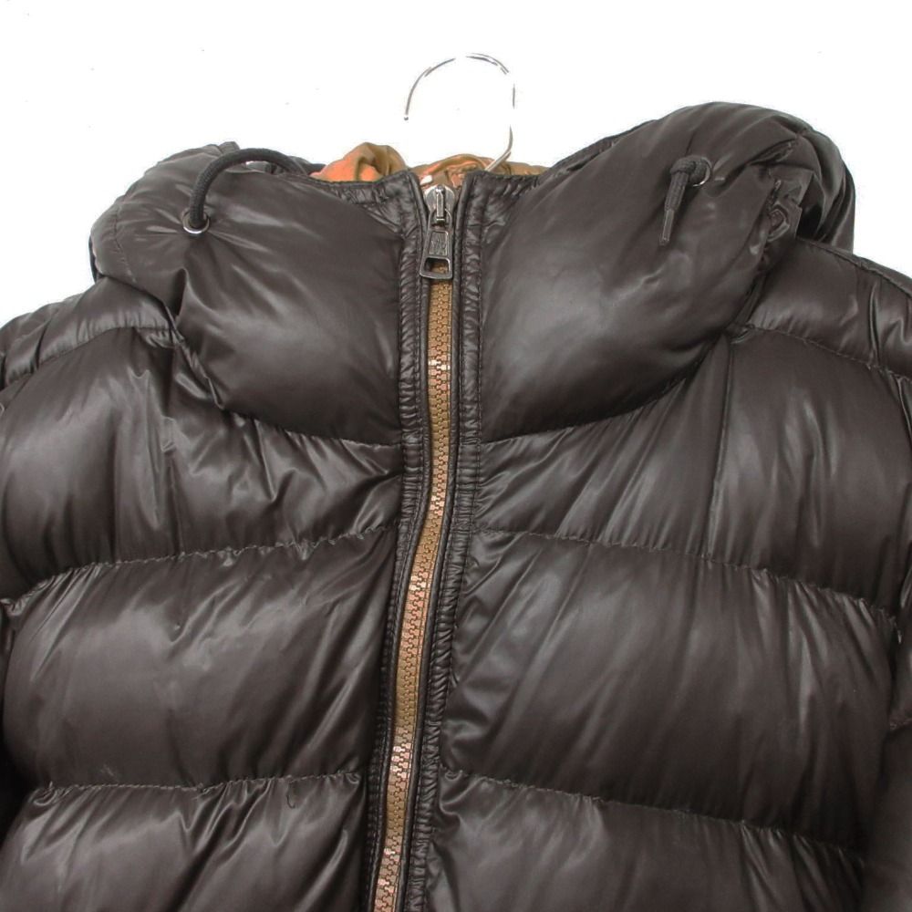 Moncler Down Jacket Marque with Hood Zip Up Ribbed Hem Brown — view 4