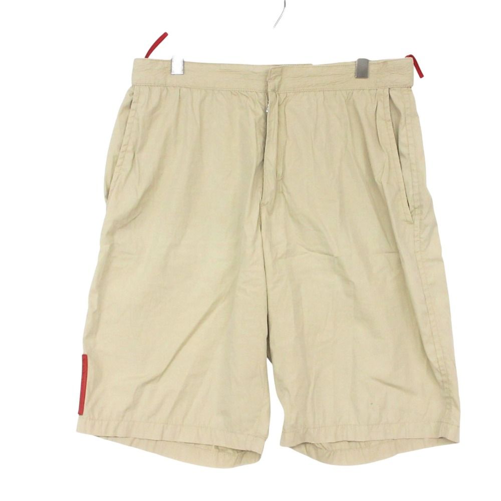 Prada Sports Pants Rubber Logo Cotton Half Beige